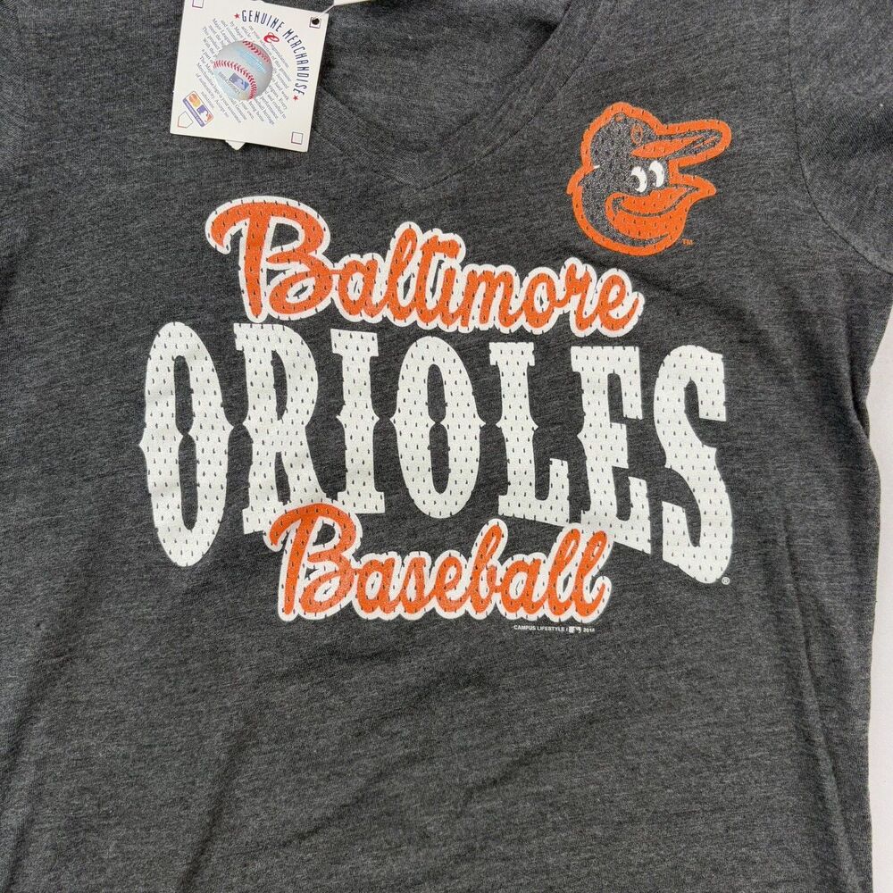 Baltimore Orioles MLB V Neck T Shirt Womens M Gray Short Sleeve NWT